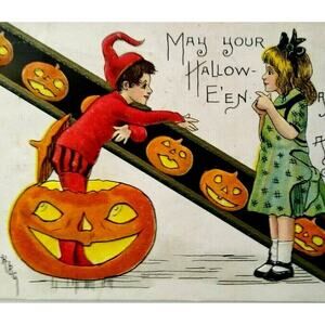Halloween Postcard HBG HB Griggs Pixie Elf Brownie Fantasy 1911 Burlington IL